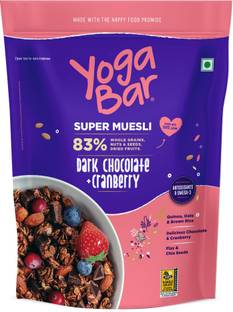 Yogabar Muesli Dark Chocolate&Cranberry 450g|Wholegrain Breakfast Cereal with Nuts&Seeds Pouch