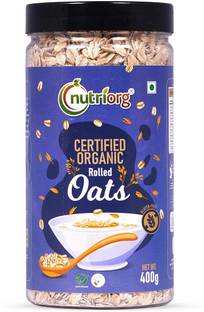 Nutriorg Certified Organic Rolled Oats Gluten Free 400g | High in Fiber & Protein Plastic Bottle