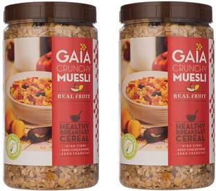 GAIA Real Fruit Crunchy Muesli 1 KG Jar (Pack of 2) Plastic Bottle