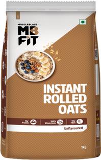 MUSCLEBLAZE 100% Rolled Oats, Breakfast Cereals, No Added Sugar, Unflavoured Pouch