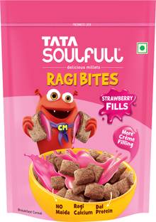 Tata Soulfull Ragi Bites Strawberry Fills, More Cream Filling, No Maida, Dal Protein, Cereal Box