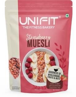 Unifit Strawberry Muesli for Healthy Breakfast Cereals High in Antioxidants & Crunchy Pouch