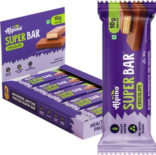 ALPINO 10g High Protein Super Waffer Bar Chocolate 40g, Pack of 10-100% Millet Waffer Box