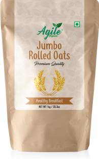 Agile Organic Jumbo Rolled Oats, 1kg | Rich source of Fibre | Gluten Free | Pouch