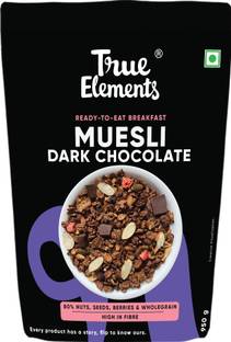 True Elements Dark Chocolate Muesli with 57% Multrigrain, Fruit, Nut & Seeds, Breakfast Cereal Pouch
