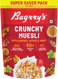 Bagrry's Crunchy Muesli with Almonds, Raisins & Honey |40% Fibre Rich Oats Pouch