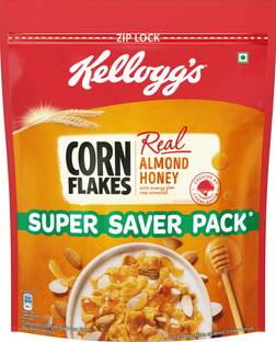 Kellogg's Corn Flakes Real Almond Honey, High in Iron & B Group Vitamins, Breakfast Cereal Pouch