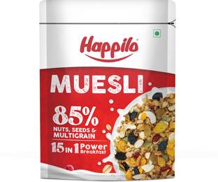Happilo Dry Fruit Muesli, 85% Nuts, Seeds and Multigrain, 15 in 1 Power Breakfast Pouch
