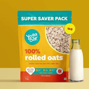 Yogabar by Yogabar 100% Rolled Oats 1kg |Premium Golden Oats|Gluten Free No Added Sugar Pouch