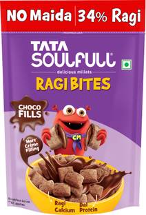 Tata Soulfull Ragi Bites Choco Fills, More Cream Filling, No Maida, Dal Protein, Kids Cereal Pouch