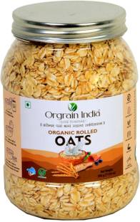 Orgrain India Organic Rolled Oats | Gluten Free Oats | Healthy Breakfast Cereal Jar