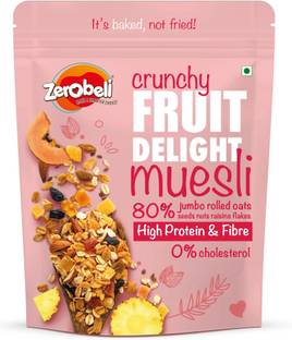 Zerobeli Crunchy High Fiber Fruit Delight Muesli | Source of Protein | Zero Cholesterol Pouch