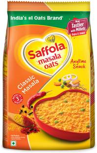 Saffola Masala Oats | Classic Masala |Anytime Snack |Ready in 3 mins | Millets Goodness Pouch