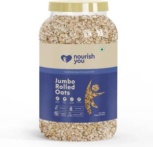 Nourish You by Nourish you Jumbo Rolled Oats, Wholegrain Breakfast, High Protein Oats for Weight Loss Jar