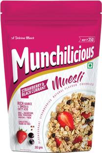 MUNCHILICIOUS Strawberry & Blackcurrant Muesli | High in Protein & Fiber | Breakfast Cereal Pouch
