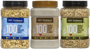 HDC SIRIDHANYA Oats flour, Rolled and Jumbo oats, combo | High in Protein & Fibre Jar
