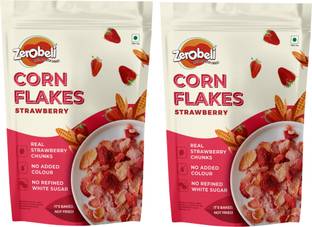 Zerobeli Strawberry Corn Flakes | No Artificial Colors | Gluen Free & Vegan Friendly Pouch