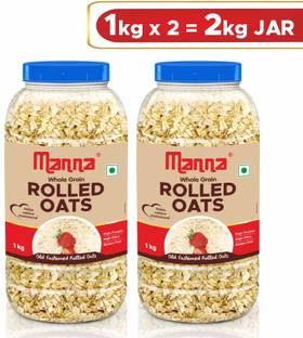 Manna Rolled Oats - 2kg| Gluten Free | High Protein & Fibre | 100% Whole Grain Plastic Bottle