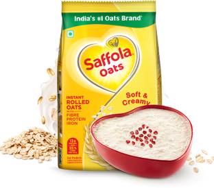 Saffola Rolled Oats, Delicious Creamy Oats, High Protein & Fibre, Healthy Cereal Pouch