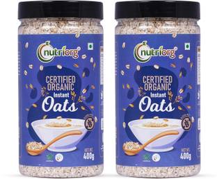 Nutriorg Certified Instant Oats 400 G Combo (400 gm x 2) Plastic Bottle