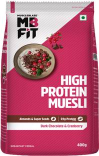 MUSCLEBLAZE High Protein Muesli, 19.63 g Protein, with Superseeds, Raisins & Almonds, Ready to Eat Healthy Snack Pouch