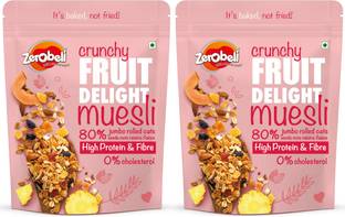 Zerobeli Crunchy High Fiber Fruit Delight Muesli | Source of Protein |Zero Cholesterol Pouch
