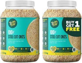 Yogabar Steel Cut Oats 3Kg Protein Breakfast Oatmeal|Premium & Gluten Free|1.5kg x 2 Plastic Bottle