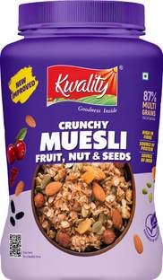 Kwality Crunchy Muesli Fruit,Nut &Seed 87% Multigrains,High in Fibre,Protein & Iron Jar