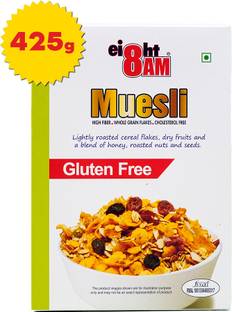 8AM High Fiber, Fruits Nuts & Seeds, Whole Grain Flakes, Gluten Free Muesli Cereal Box