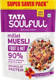 Tata Soulfull Millet Muesli, Fruit & Nut, 90% Whole Grains, High Protein, Breakfast Cereal Pouch
