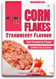 8AM Corn Flakes Strawberry, Healthy & Crunchy, Breakfast Cereal, Cholesterol Free Box