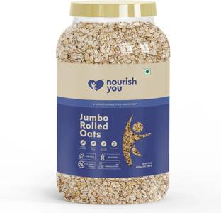 Nourish You by Nourish you Jumbo Rolled Oats, Wholegrain Breakfast, High Protein Oats for Weight Loss Jar