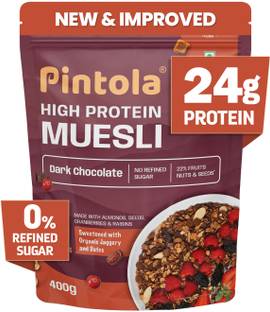 Pintola High Protein (24g) Muesli - Dark Chocolate & Cranberry, with zero refined sugar Pouch