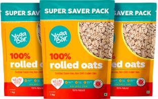 Yogabar by Yogabar 100% Rolled Oats 3kg Premium Golden Oats|Gluten Free No Added Sugar|1kg x 3 Pouch