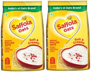 Saffola Oats, Instant Rolled Oats, Soft & Creamy Oats, Power of Protein, Iron & Fibre Pouch