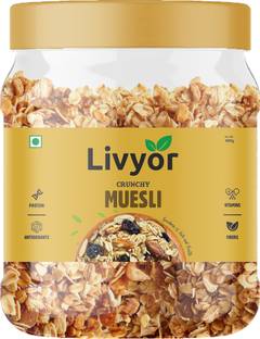 LIVYOR Crunchy Muesli | Honey, Almonds, Black Raisins & Cranberries Plastic Bottle