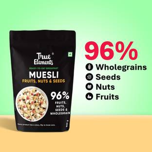 True Elements Fruit and Nut Muesli, Zero Added Sugar, Ready to Eat Breakfast, High Protein Pouch