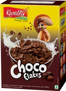 Kwality Choco Flakes, Source of Protein & Fibre, Richness of Chocolate, Breakfast Cereal Box
