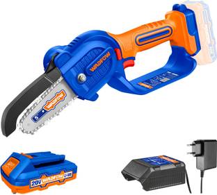 Wadfow 20V Cordless Pruner Saw, 5" Bar, 4.8m/s, with Battery and Charger, Wood Cutter Machine with a Dual Safety Mechanism, Cordless Chainsaw