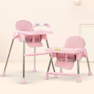 baybee 3 in 1 Invictus Convertible High Chair for Kids with Adjustable Height and Footrest, Baby Toddler Feeding Booster Seat with Tray, Safety Belt and Cushion, Boys Girls 6 Months to 3 Years (Pink)