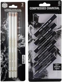 ART RANGER Compressed Charcoal White Medium Charcoal Pencil For Art Drawing, Sketching Pencils Stick