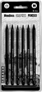 Qatalitic Compressed Charcoal Woodless Graphite Black Charcoal Pencil Set of 6 For Sketching Shading Drawing Stick