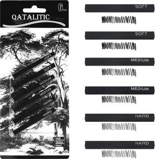 Qatalitic Compressed Charcoal 6 pc. Graphite Stick, Black Soft / Medium / Hard for Shading, Sketching, Drawing Stick