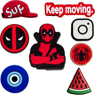 house of common Set of 8 Funky Shoe Charms - De*dpool, Spider, Sup Cap & More for Clogs Rubber Shoe Charm