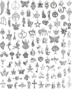 Rinkis craft Bulk Lots Jewelry Making Silver Charms Mixed Smooth Tibetan Silver Metal Charms Alloy Charm Set