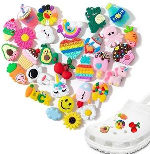 SERPLEX 30pcs Assorted Cartoon Slipper Charms Cute Rubber Shoe Charms for Girls and Kids Rubber Shoe Charm