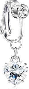 sannidhi Fake Belly Button Rings, Clip On Belly Piercing Ring Jewelry, 316L Stainless Stainless Steel Beaded Dangling Charm