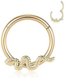 GadgetsDen 16G Septum Clicker Ring Daith Nose Ring Hoop Hinged Segment Seamless Ring Rook Stainless Steel Beaded Charm