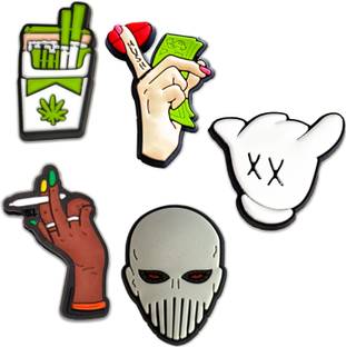 Questsole Edgy Street Style Shoe Charms Set – Pack of 5 Cool Designs Rubber Shoe Charm