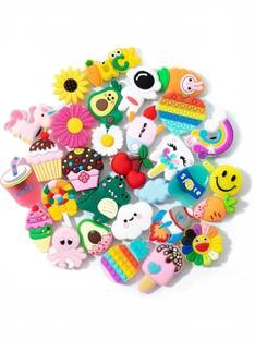 PALAY 30pcs Clog Slippers Charms Assorted Cartoon Clog Slipper Charms for Girls Rubber Metal Charm Set